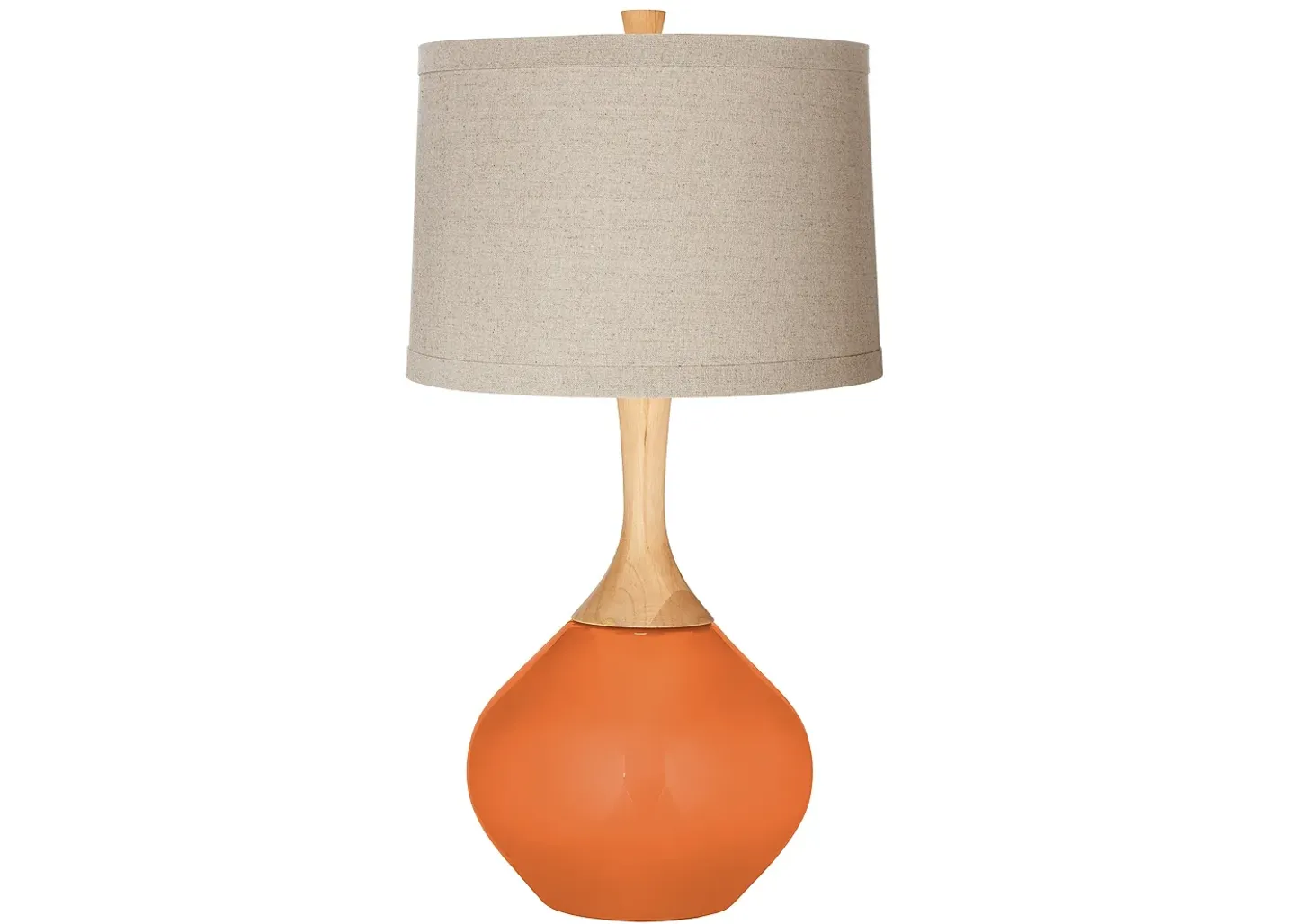 Color Plus Celosia Orange Natural Linen Drum Shade Wexler Table Lamp